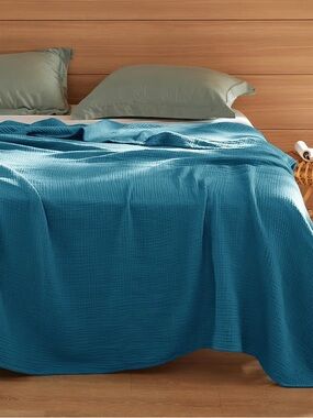 Bedsure 100% Cotton Muslin Blanket King Size -4-Layer  Gauze Teal, 108x90 Inches
